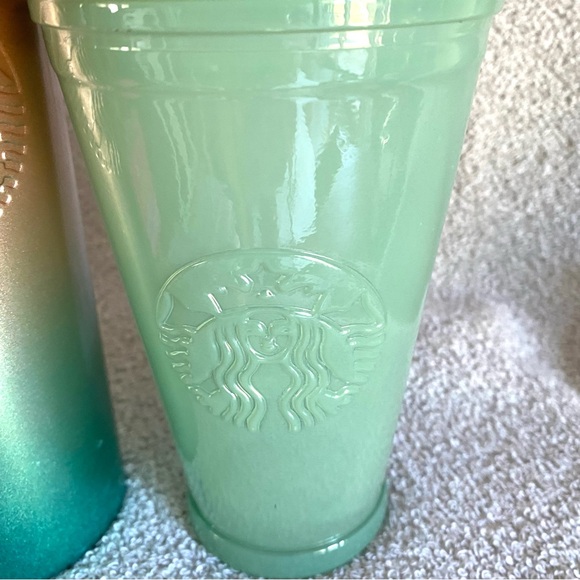 Starbucks Ombre Tumbler Duo - Coral and Teal and green recycled glass 16oz - Picture 4 of 12